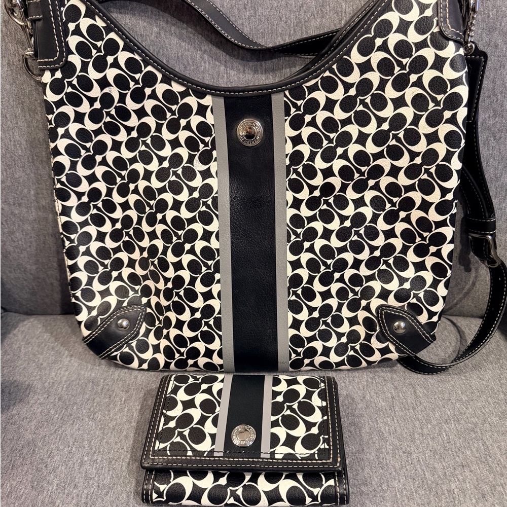 Coach Black and White Patterned Hobo Bag